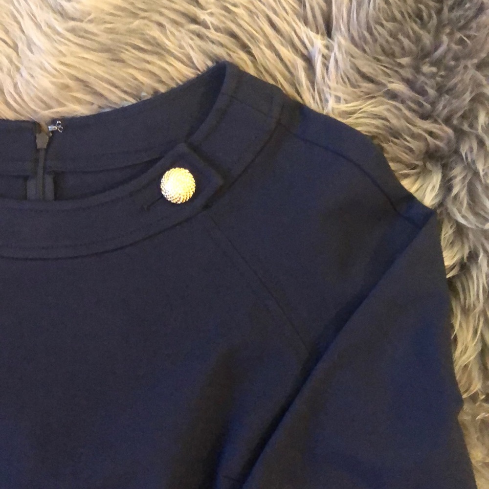 Talbots navy 3/4 sleeve ponte sheath gold button